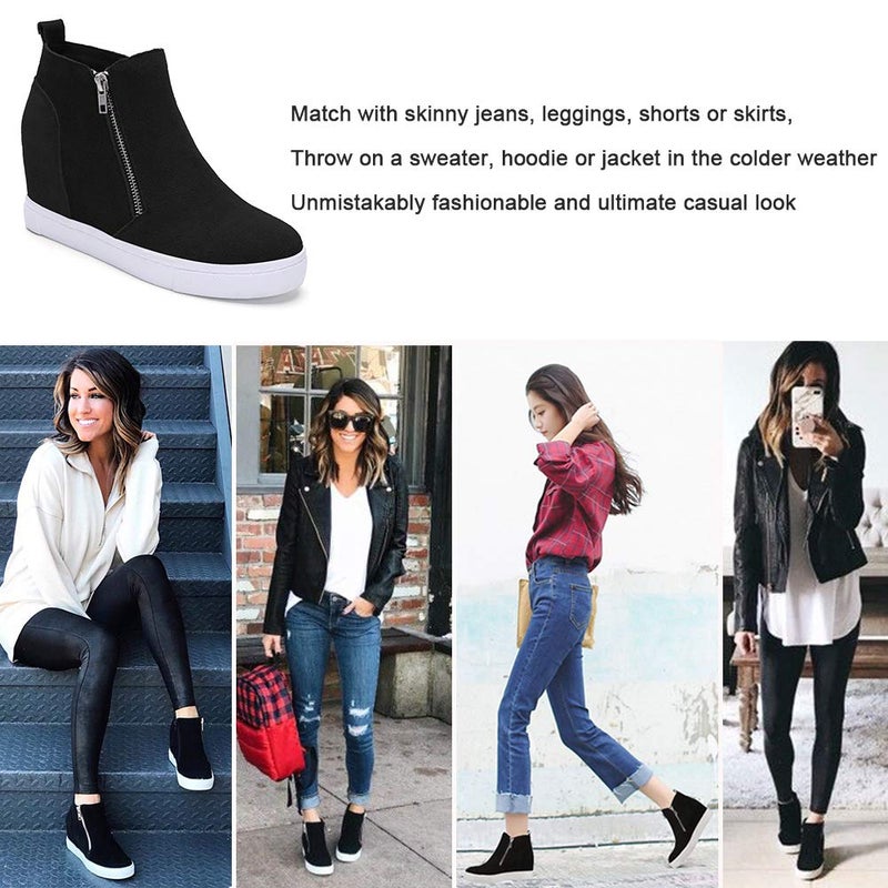 Athlefit Women's Hidden Wedge Sneakers Platform Booties Casual Shoes Wedgie Sneakers Size 8.5 Black - Image 3
